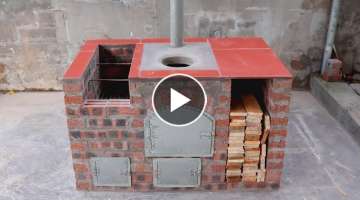 Build a beautiful multi-purpose wood stove with red bricks and cement