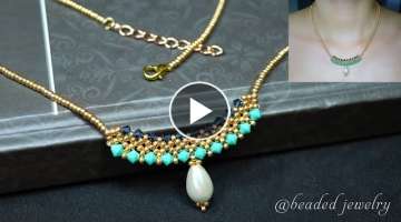 DIY simple beaded necklace with bicone and seed beads. Beading tutorial