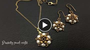 DIY simple beaded pendant necklace with rondelle and seed beads. Beading tutorial/pinisetty