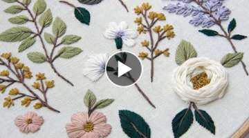 Lilac and cherry blossom. Embroidered Botanical elements for beginners